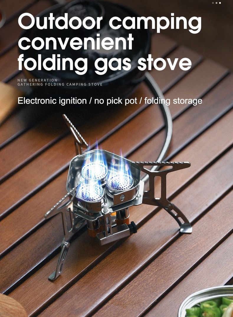 EVEREEN Outdoor Camping Gas Stove | 5800W High-Power Three Burner, Foldable & Portable | Camping, Hiking, Picnic Cookware - Image 3